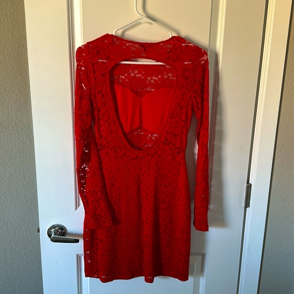 Express Red Lace Open Back Dress - Picture 5 of 6